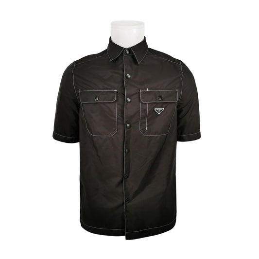 Prada M Short-Sleeve Black Contrast Stitch Shirt