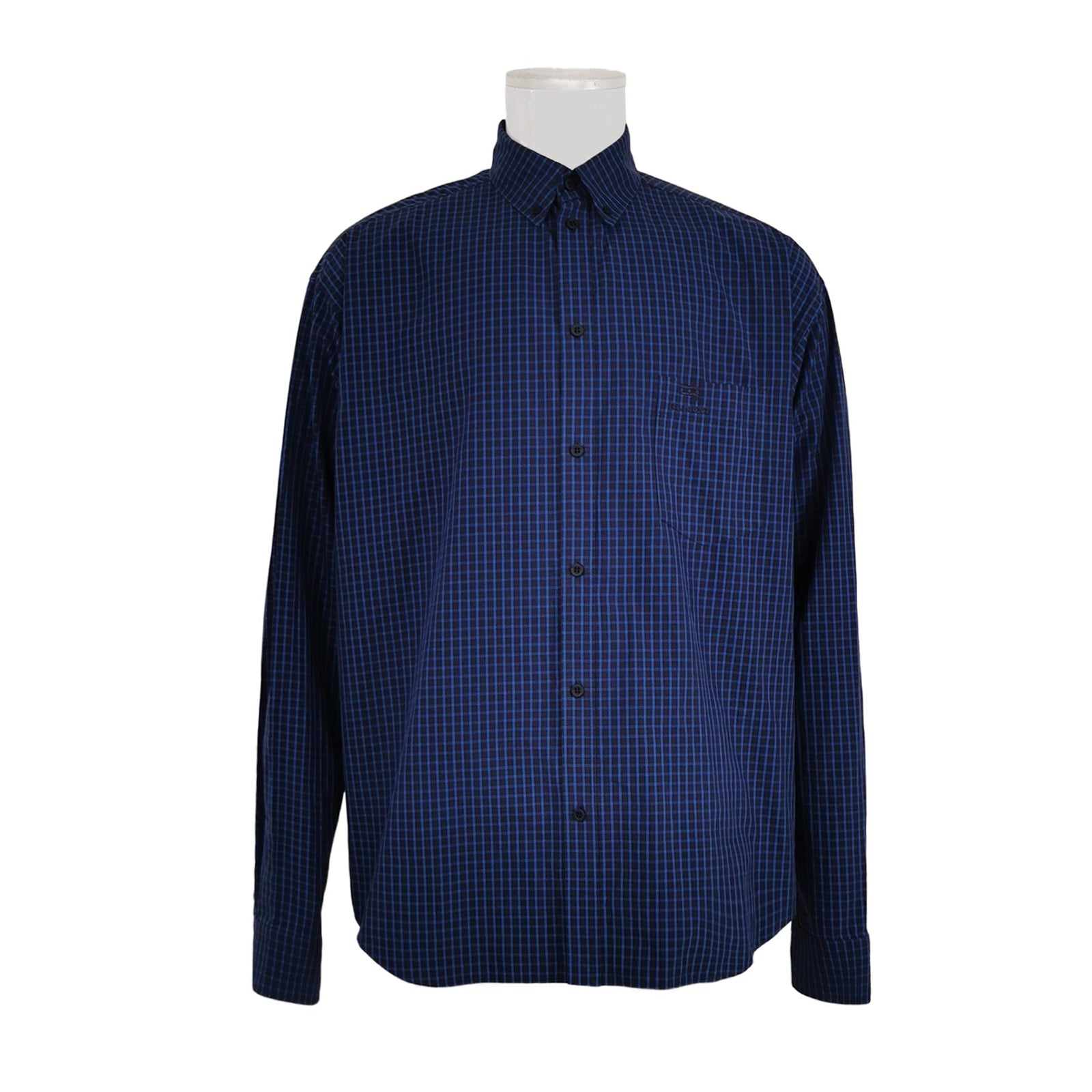 Balenciaga Cotton Check Logo Embroidered Collared Shirt