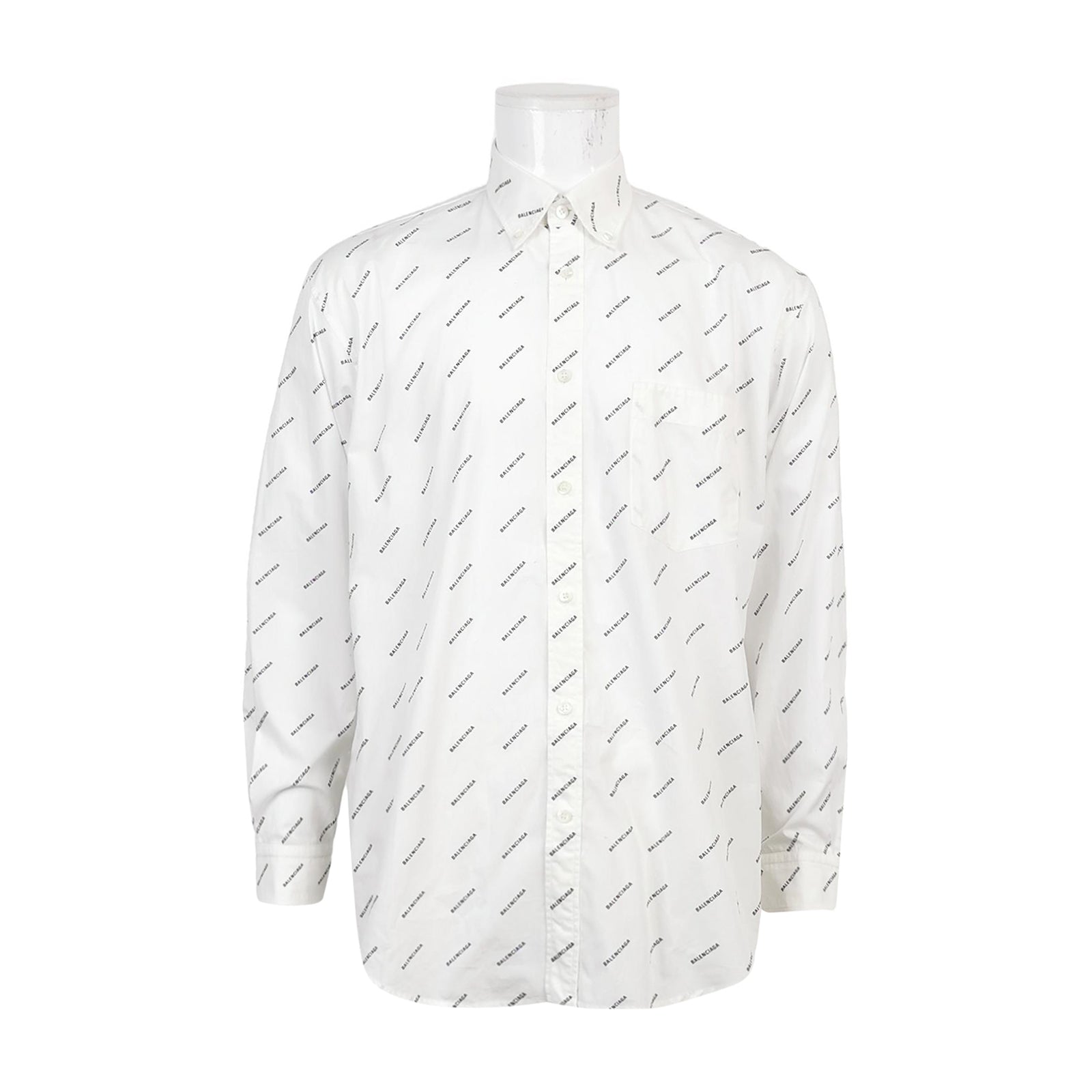 Balenciaga XS Cotton Logo Print Button-Down Shirt