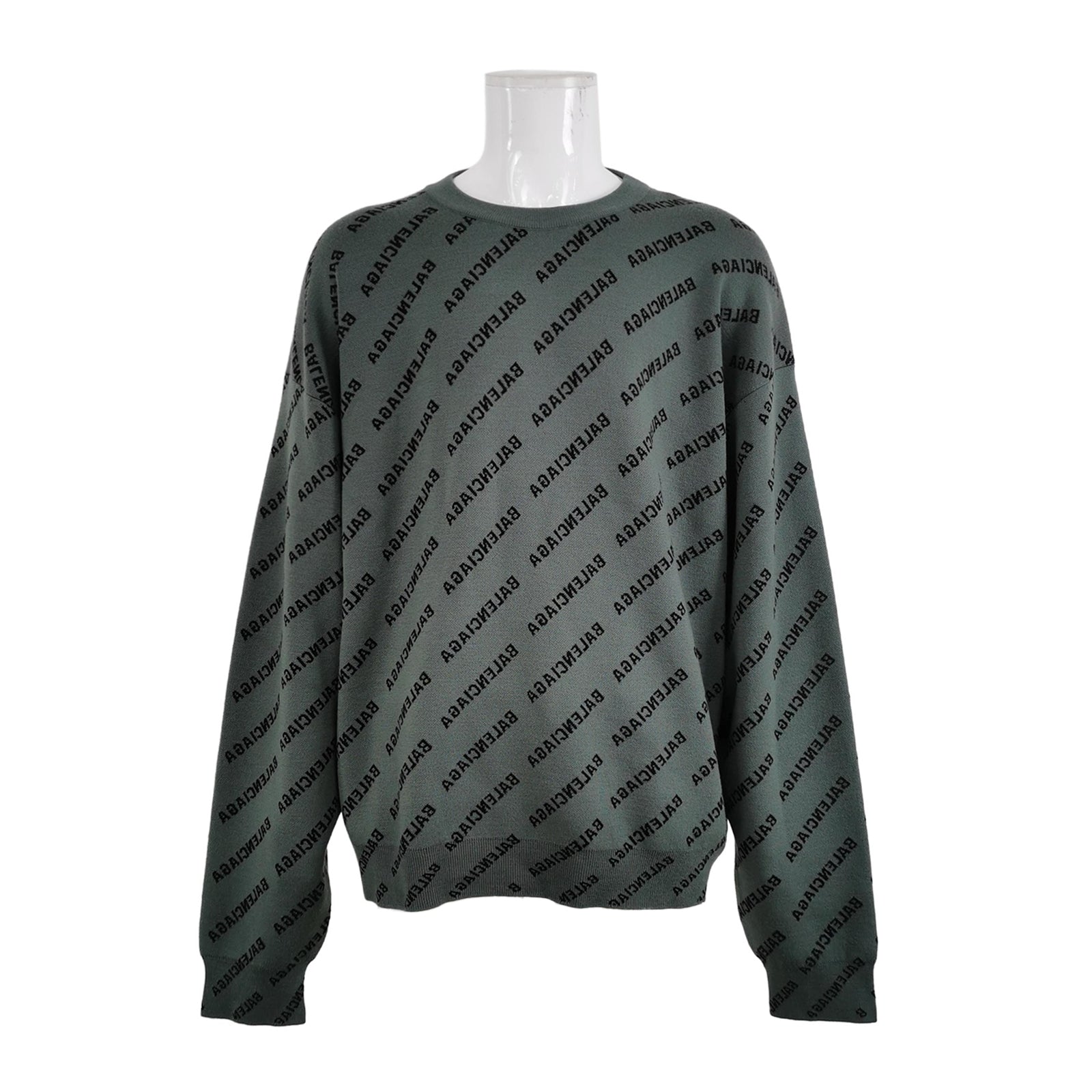 Balenciaga Wool Blend All-Over Letter Print Sweater XL