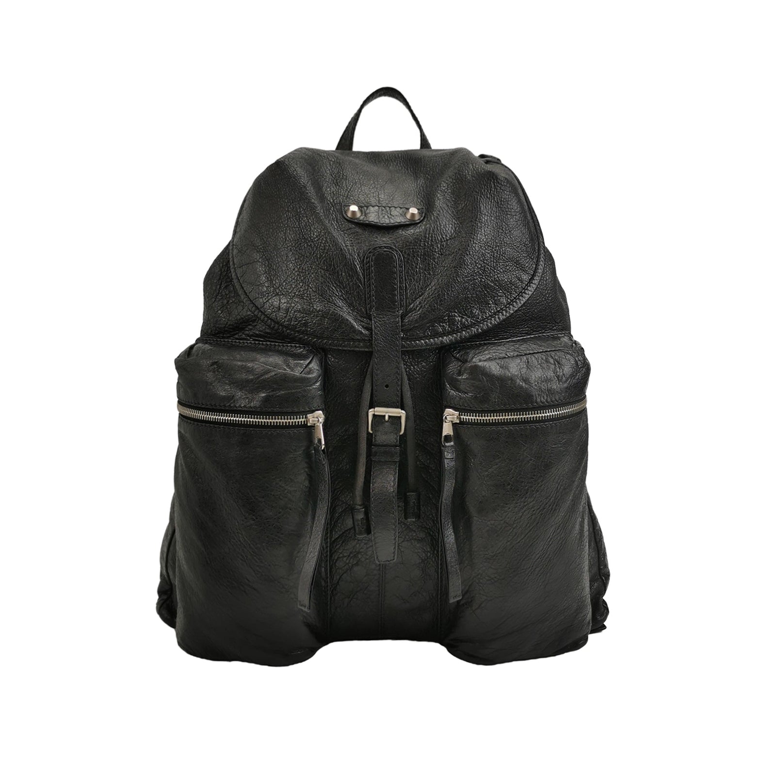 Balenciaga Black Leather Flap Backpack