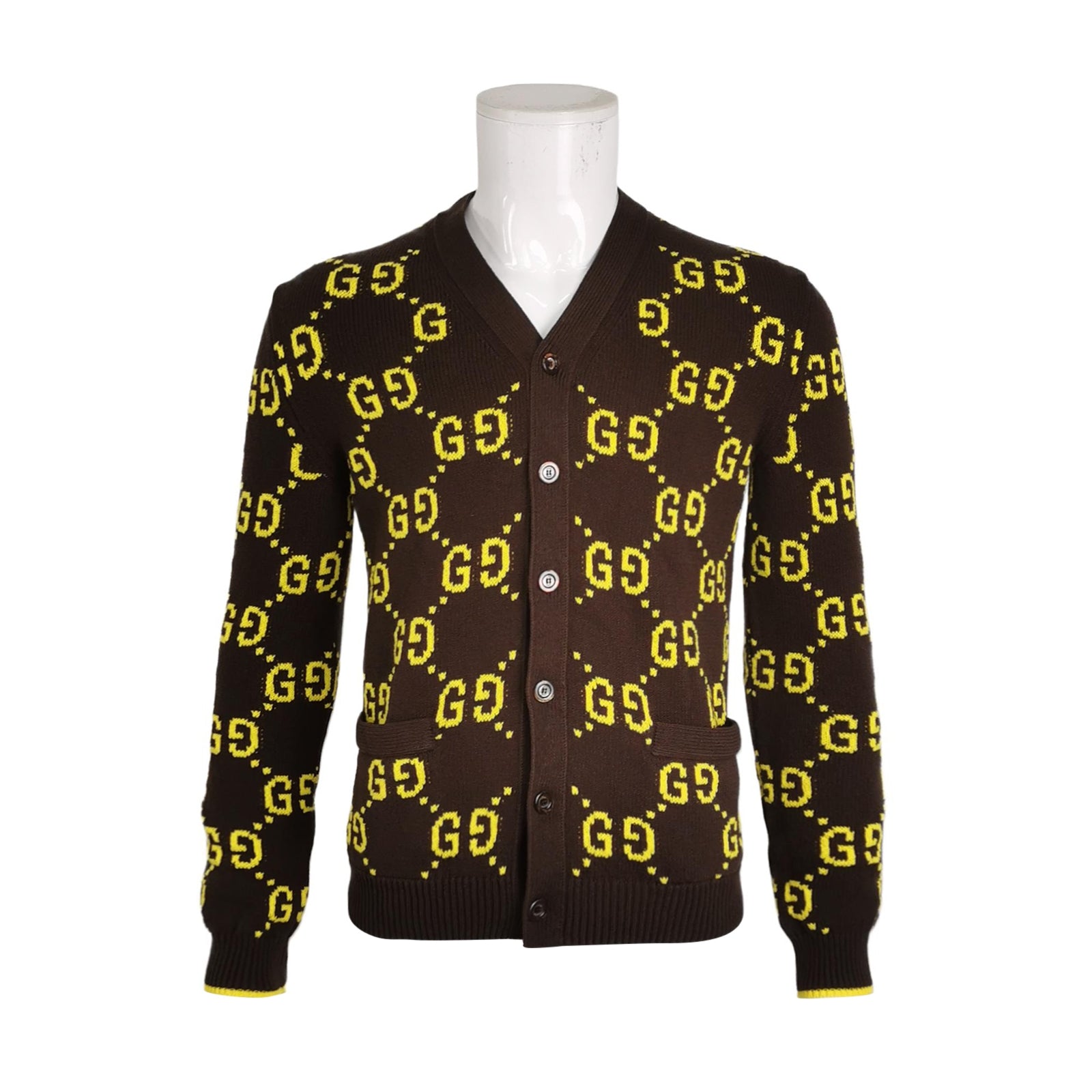 Gucci XS Brown GG Monogram V-Neck Cardigan