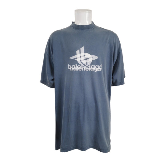Balenciaga Logo Print Cotton T-shirt S Blue