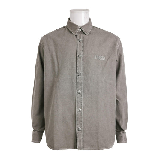 Dior Gray Cotton Logo Embroidered Shirt
