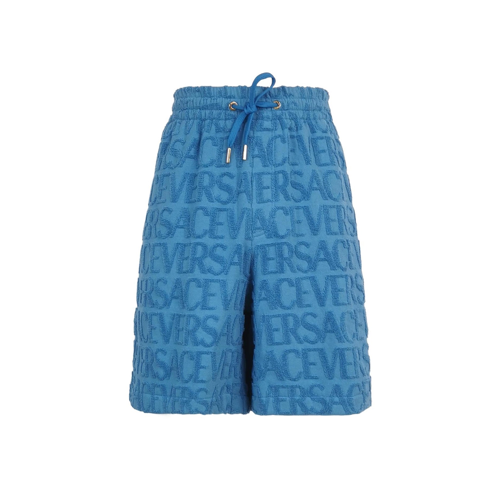 Versace Blue Cotton Logo Shorts L