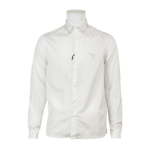 Prada White Cotton Crystal Collar Button-Down Shirt