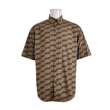 Balenciaga Monogram Short-Sleeve Button-Down Shirt