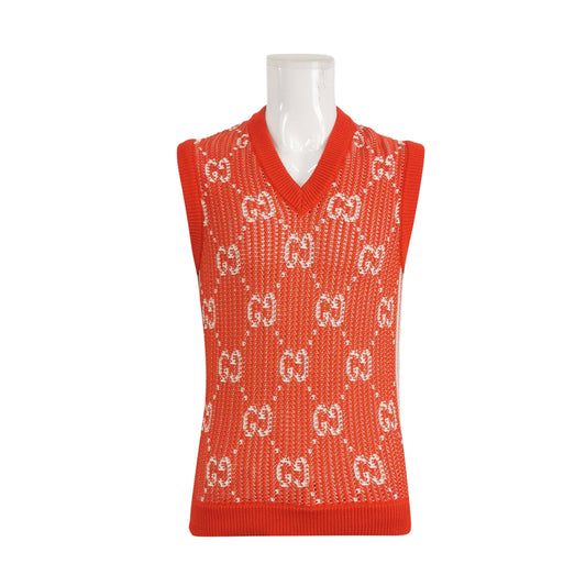 Gucci Orange GG Logo V-Neck Sleeveless Vest S