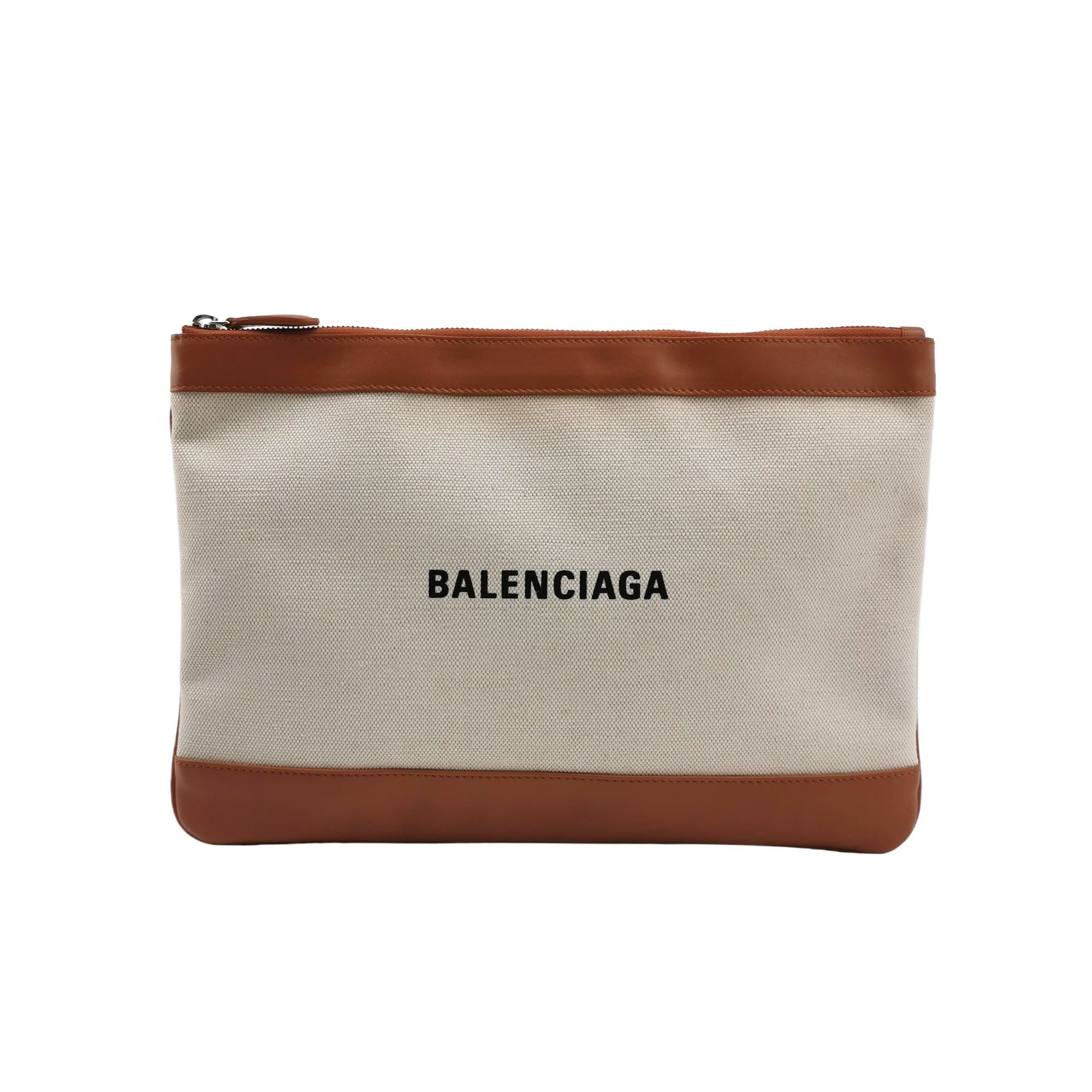 Balenciaga Canvas Leather Logo Zip Clutch