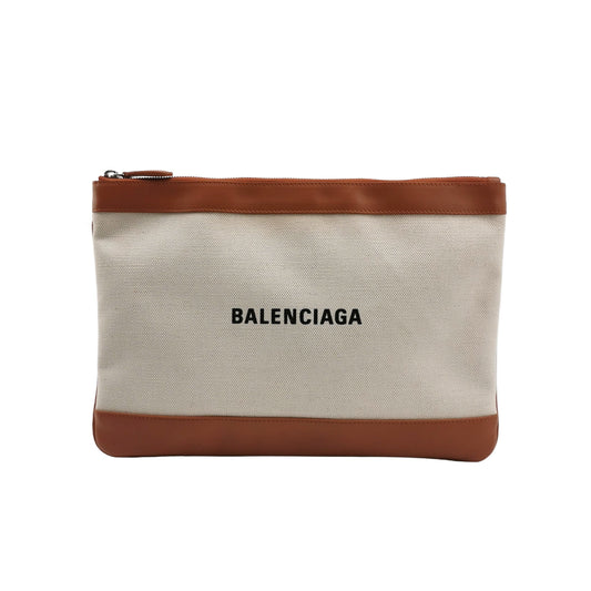 Balenciaga Canvas Leather Logo Zip Clutch