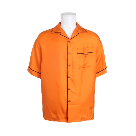 Prada Silk Orange Contrast Trim Collared Shirt M