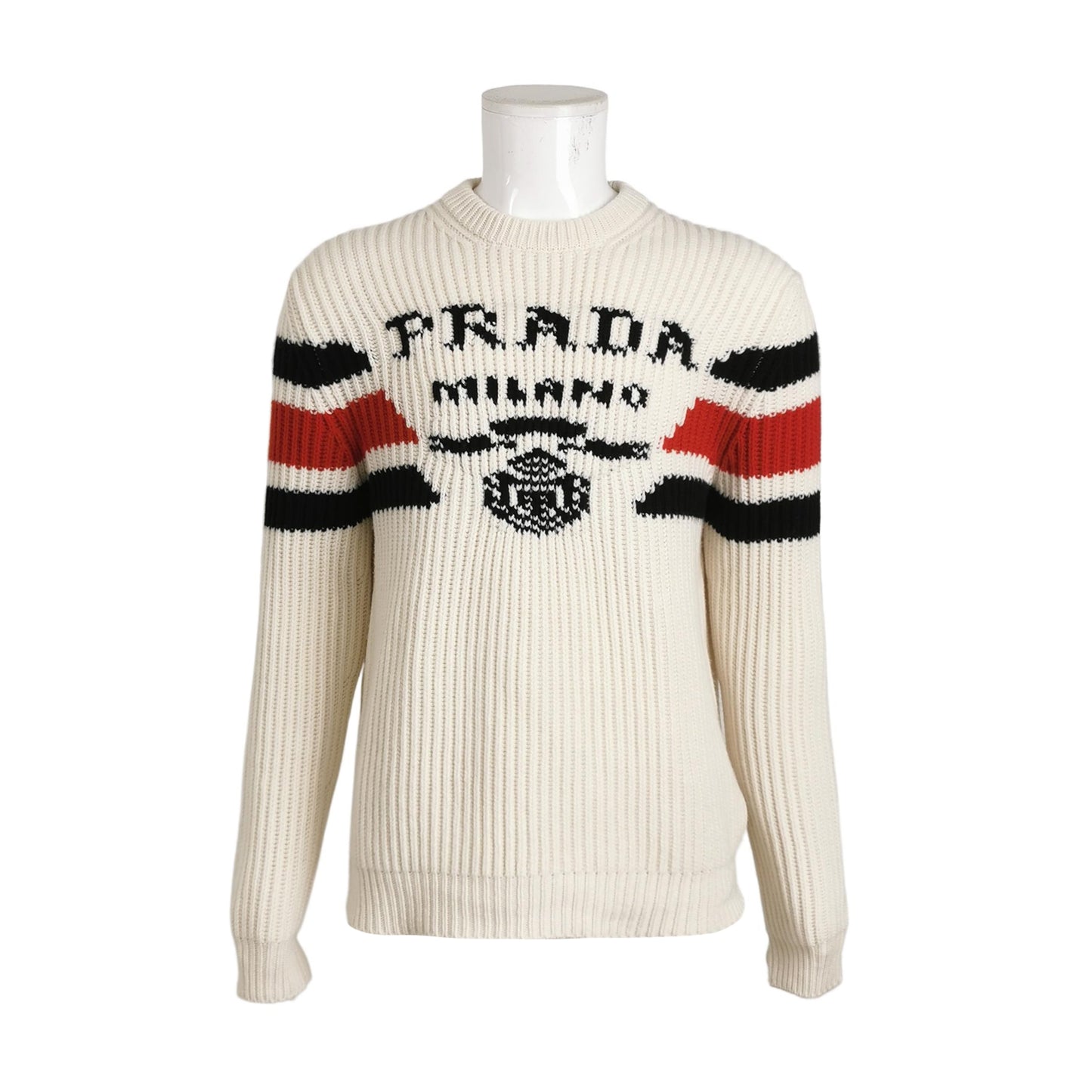 Prada Cream Logo Striped Sweater L/50