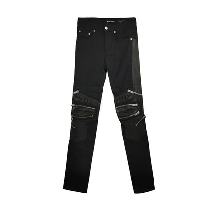 Saint Laurent Men's Cotton-Leather Zip Detail Pants