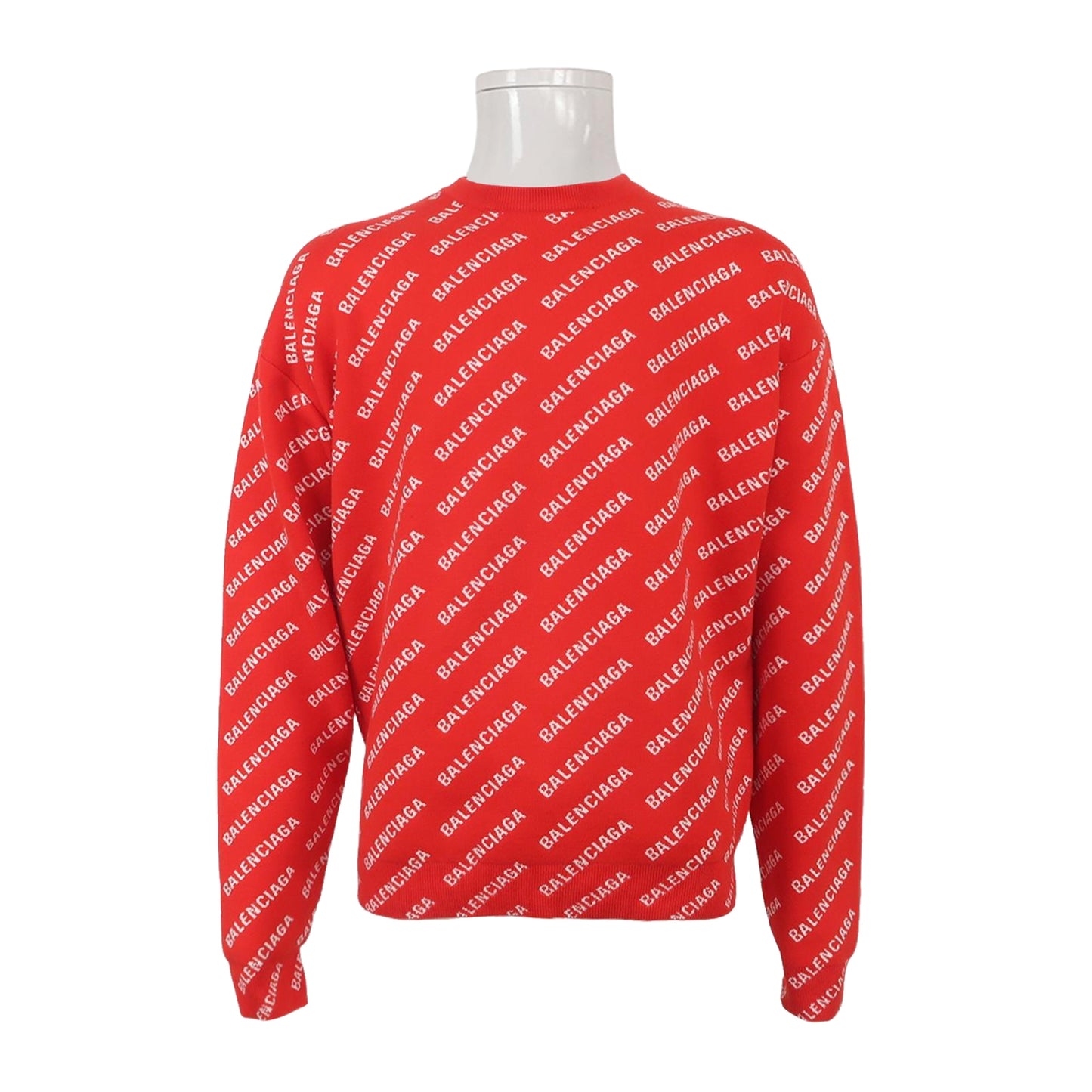 Balenciaga Red Logo Print Cotton Crewneck Sweater S