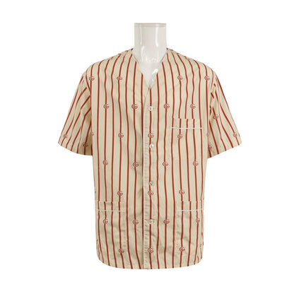 Gucci Beige Red Stripe GG Logo V-Neck Shirt