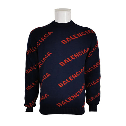 Balenciaga Wool Blend Logo Print Crewneck Sweater S