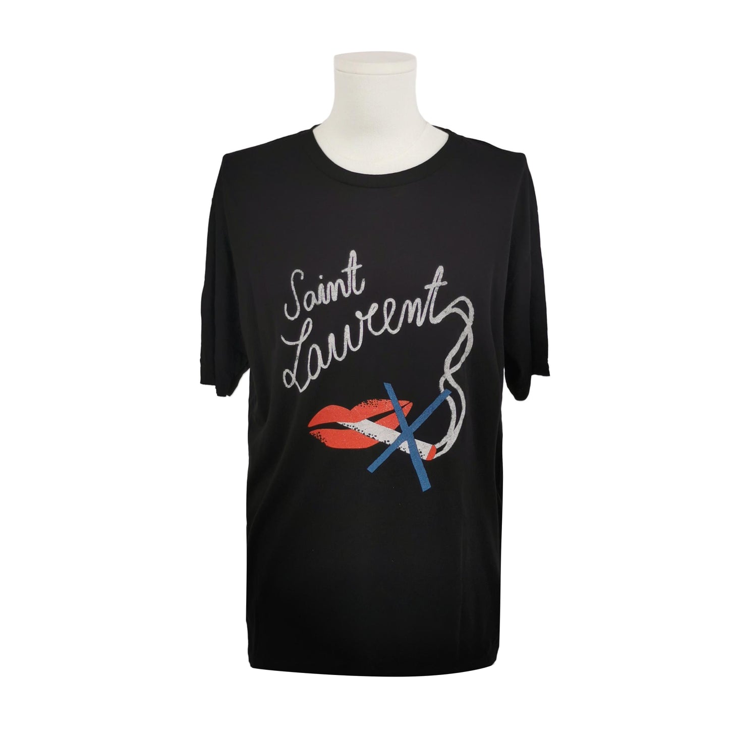 Saint Laurent L Cotton Red Lips Letter Print Crewneck T-Shirt