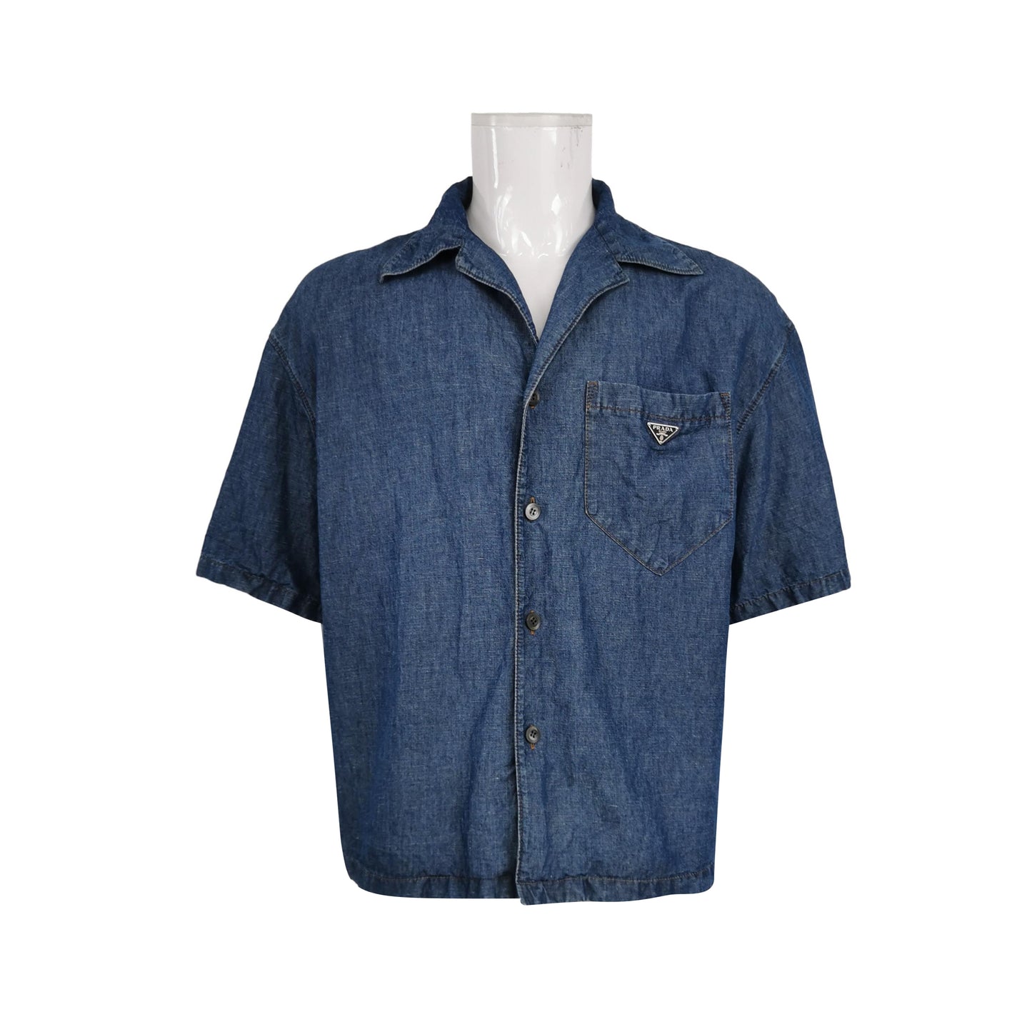 Prada Blue Triangle Logo Short-Sleeve Shirt XL