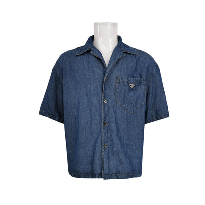 Prada Blue Triangle Logo Short-Sleeve Shirt XL