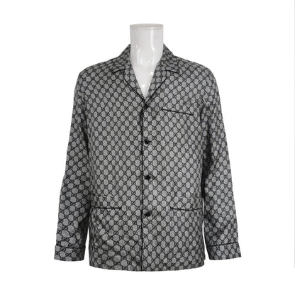 Gucci GG Monogram Silk Lapel Collar Long-Sleeve Shirt