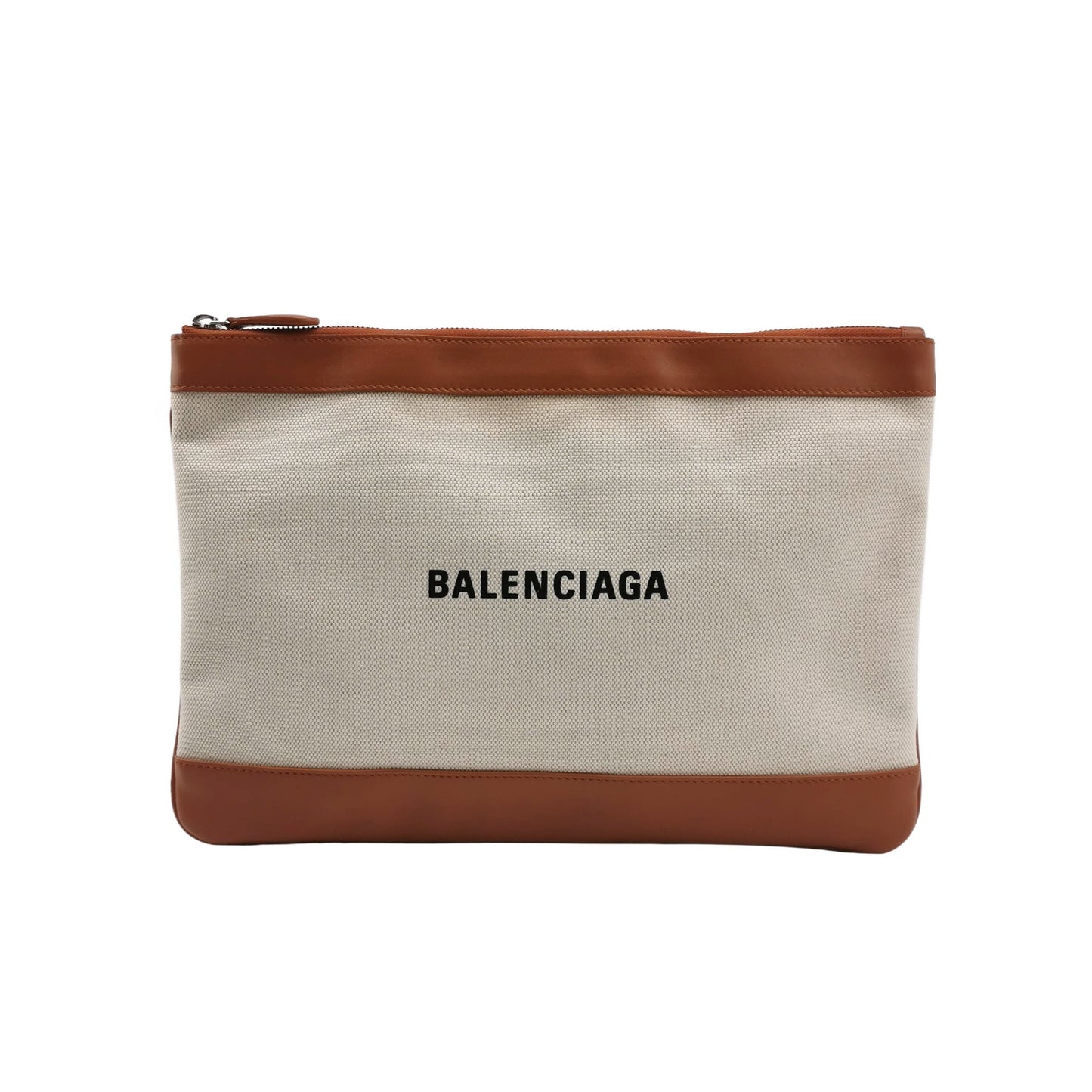 Balenciaga Canvas Leather Logo Zip Clutch