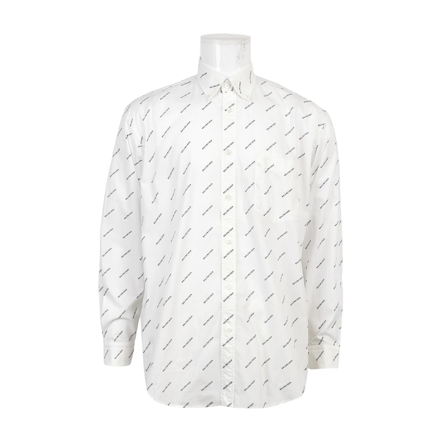 Balenciaga XS Cotton Logo Print Button-Down Shirt