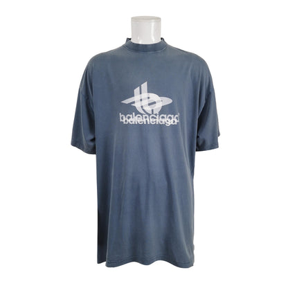 Balenciaga Logo Print Cotton T-shirt S Blue