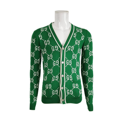 Gucci Green GG Monogram V-Neck Cardigan XS