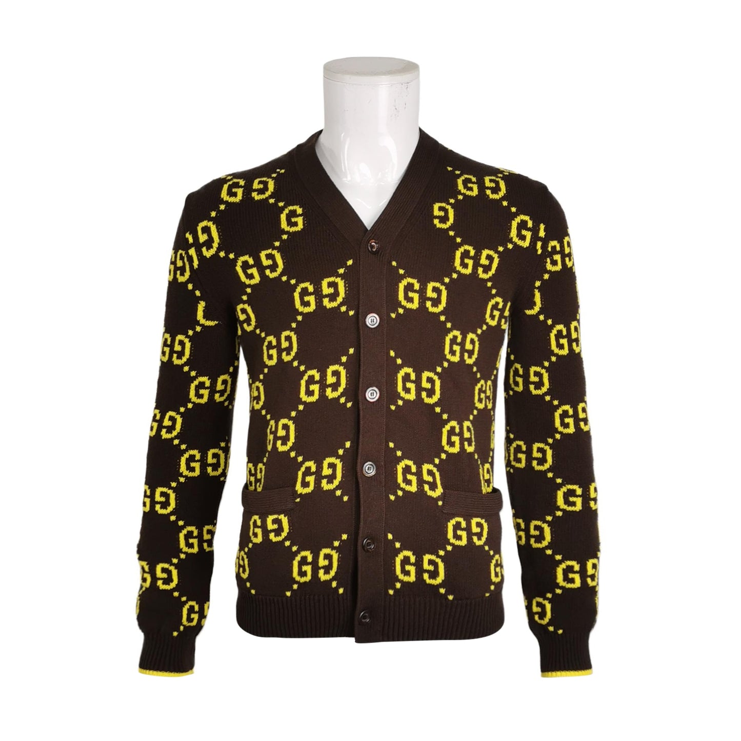 Gucci XS Brown GG Monogram V-Neck Cardigan