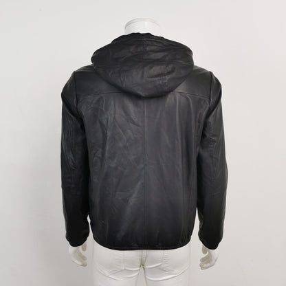 Emporio Armani Black Hooded Sheepskin Leather Jacket M