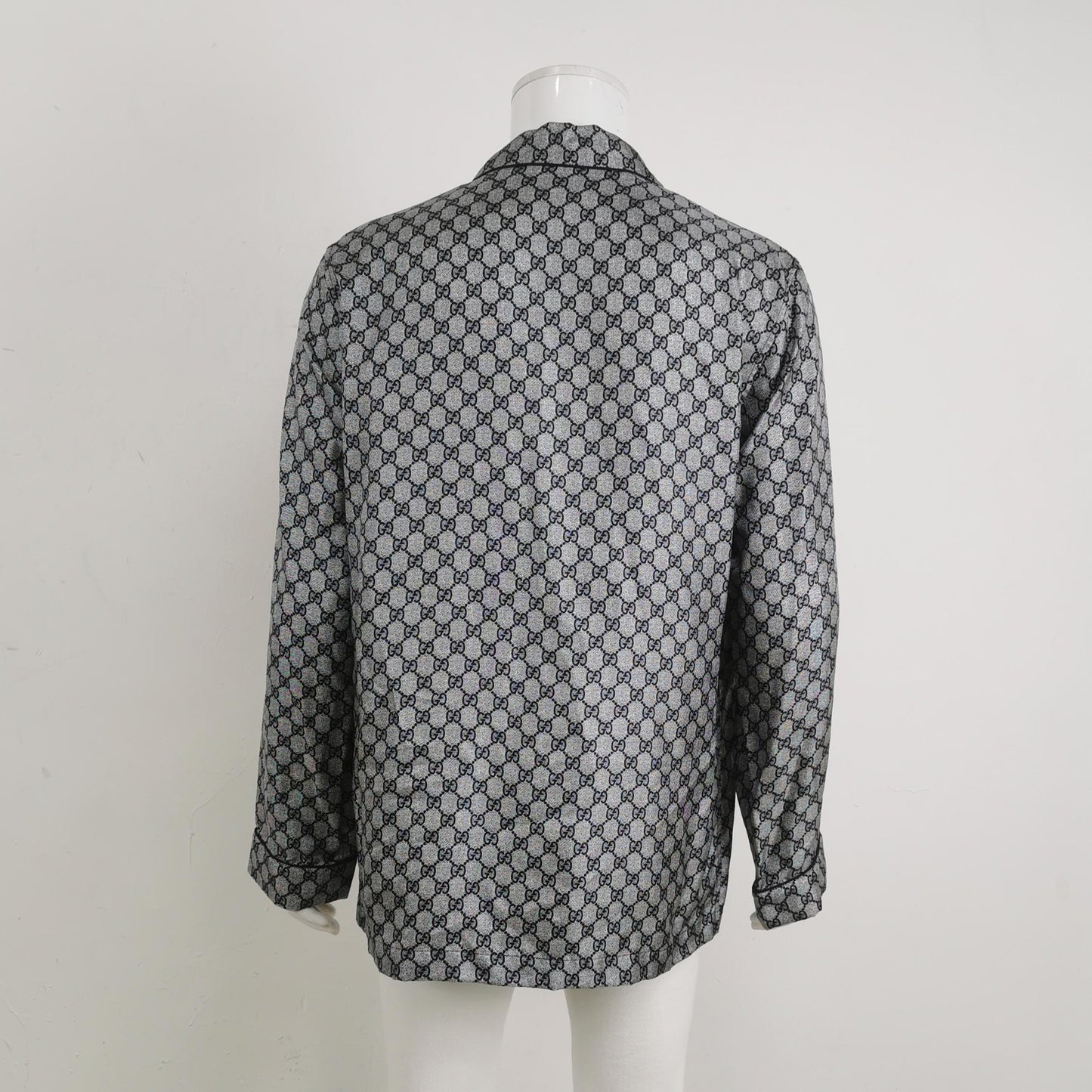 Gucci GG Monogram Silk Lapel Collar Long-Sleeve Shirt