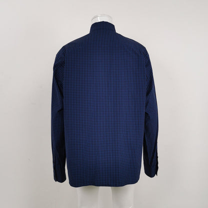 Balenciaga Cotton Check Logo Embroidered Collared Shirt
