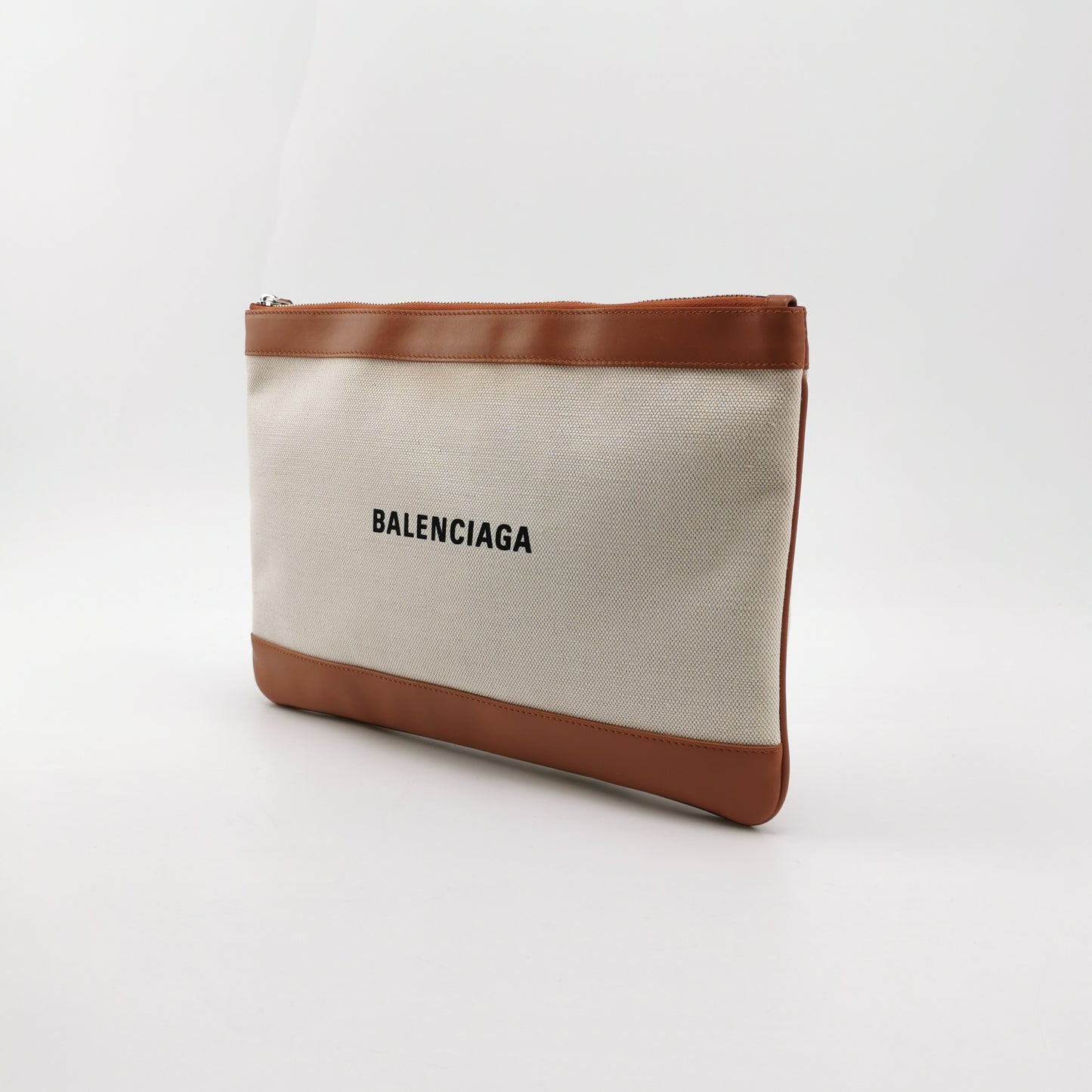 Balenciaga Canvas Leather Logo Zip Clutch