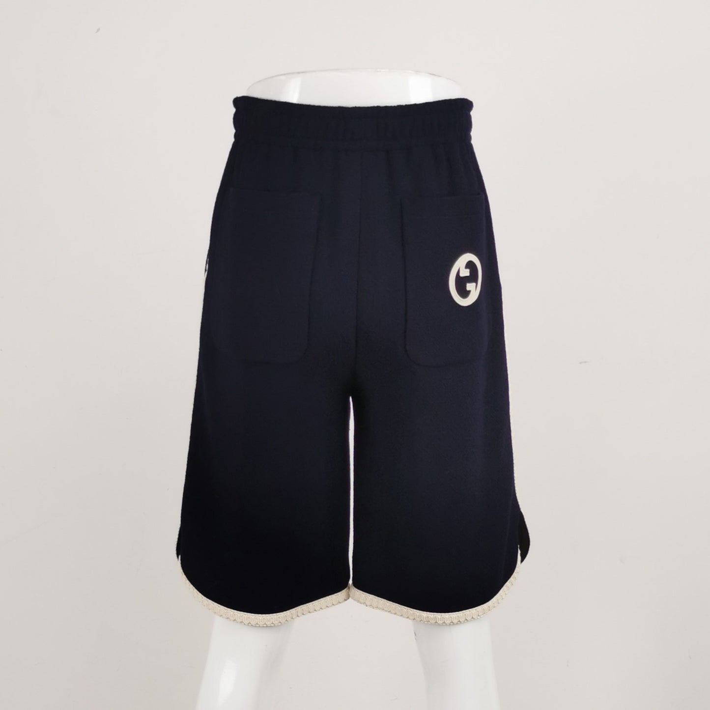 Navy Elastic Waist Shorts with Contrast Trim