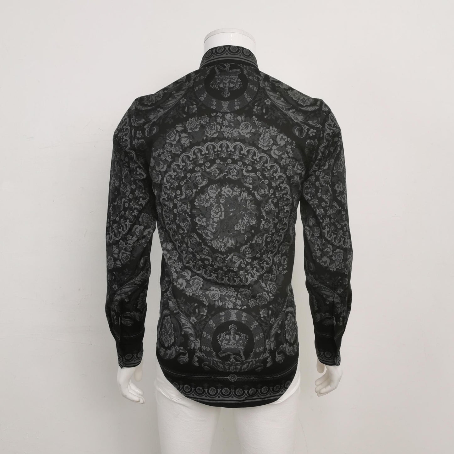 Versace XS Black Gray Floral Print Shirt