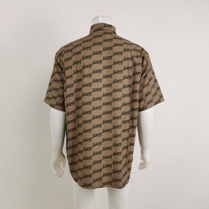 Balenciaga Monogram Short-Sleeve Button-Down Shirt