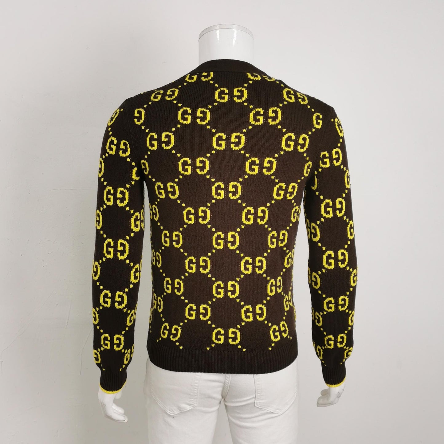 Gucci XS Brown GG Monogram V-Neck Cardigan