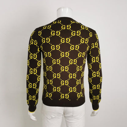 Gucci XS Brown GG Monogram V-Neck Cardigan
