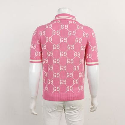 Gucci Pink GG Logo Polo Shirt M