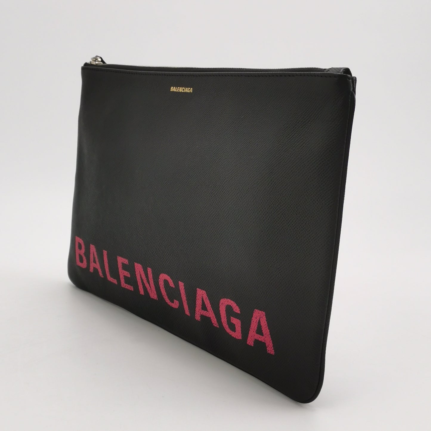 Balenciaga Leather Logo Zip Clutch