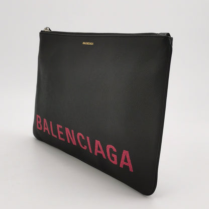 Balenciaga Leather Logo Zip Clutch