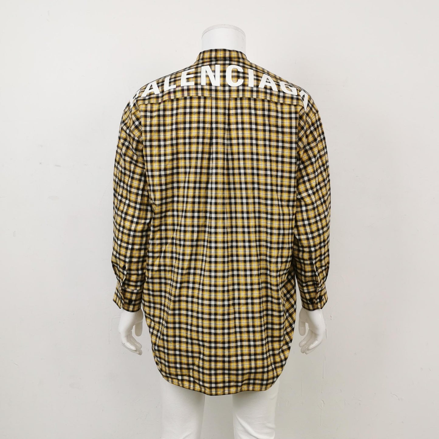 Balenciaga Cotton Check Logo Collared Long-Sleeve Shirt