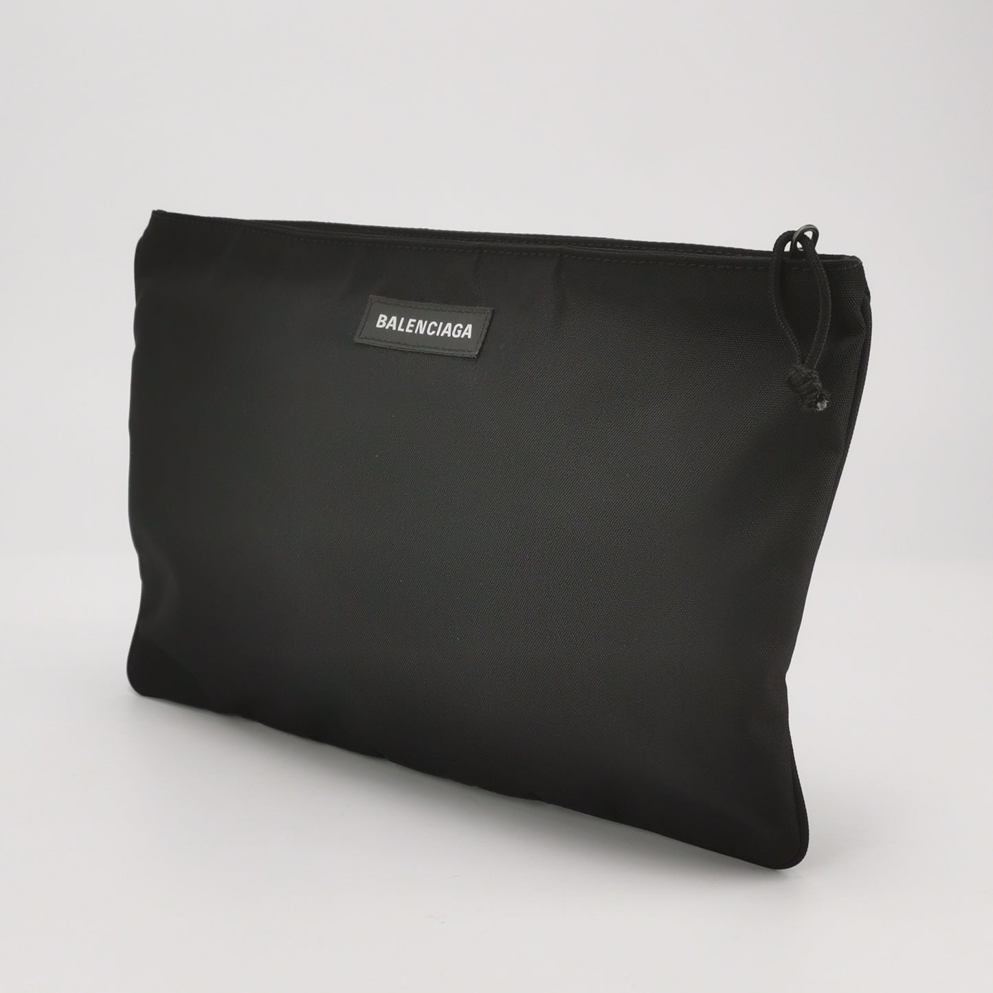 Balenciaga Nylon Solid Logo Zip Clutch