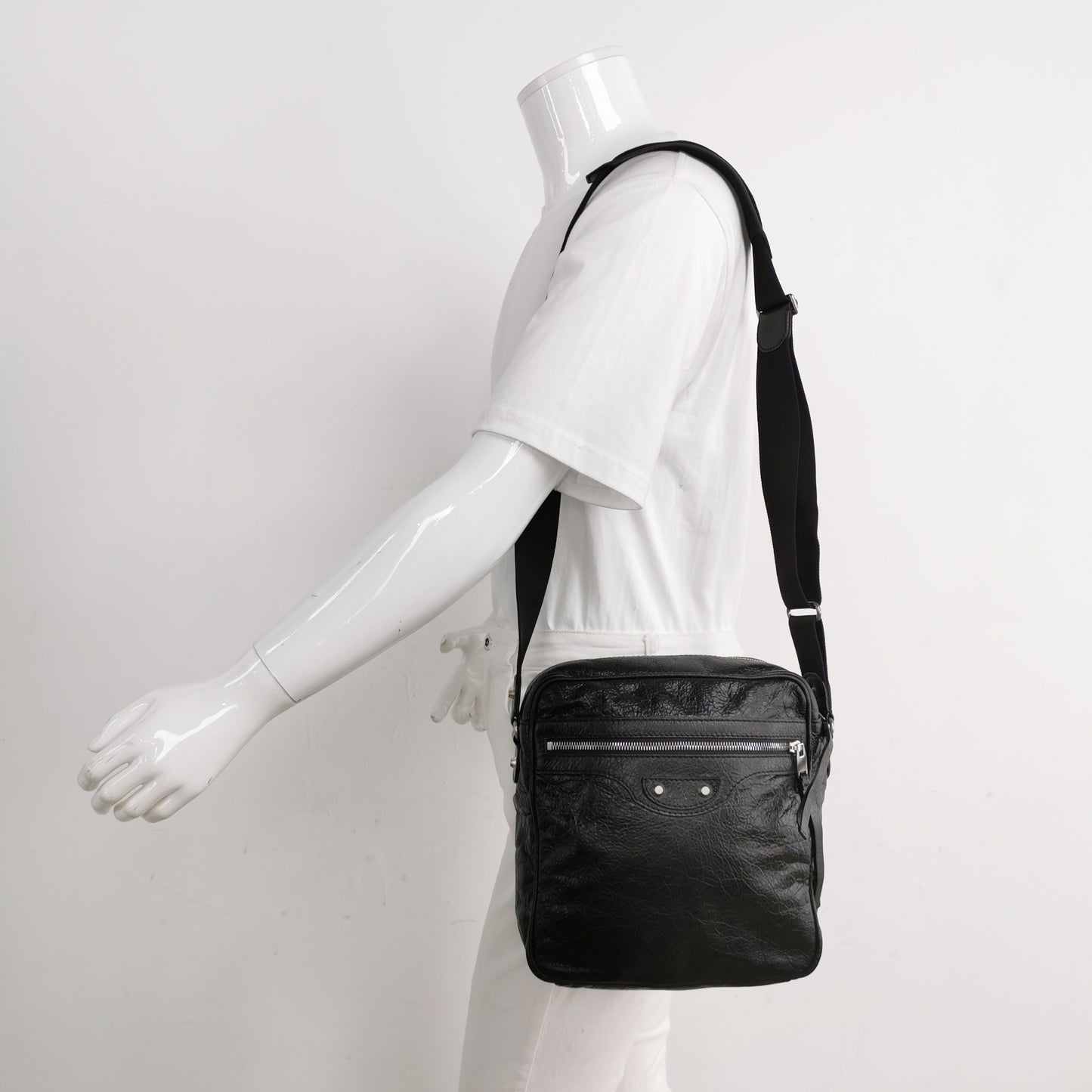 Balenciaga Waxed Leather Studded Crossbody Bag