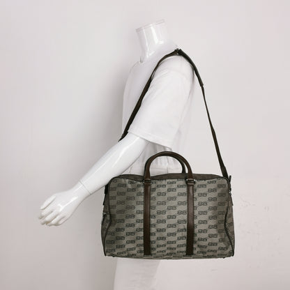 Balenciaga Double B Monogram Leather-Nylon Zip Tote