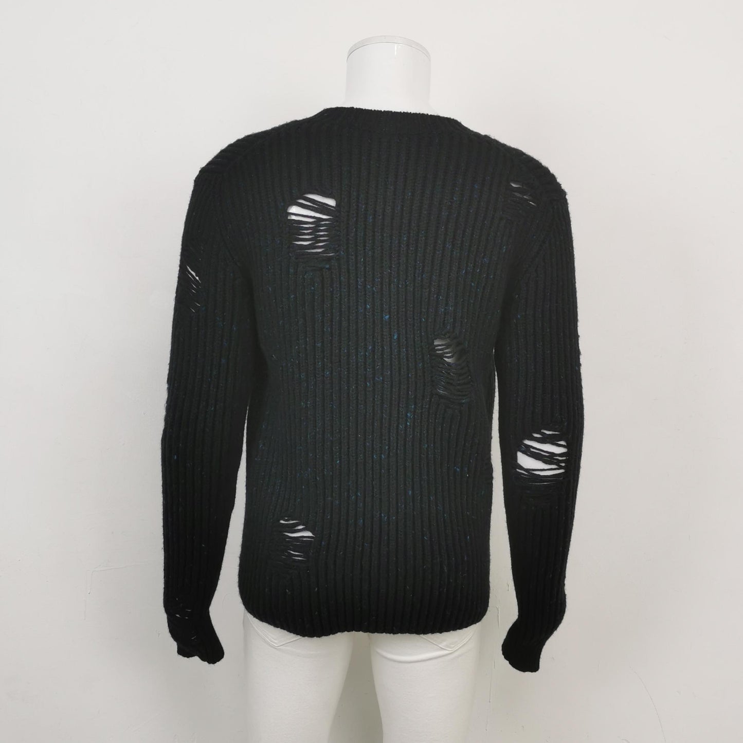 Dior Black Distressed V-Neck Wool Cashmere Sweater M