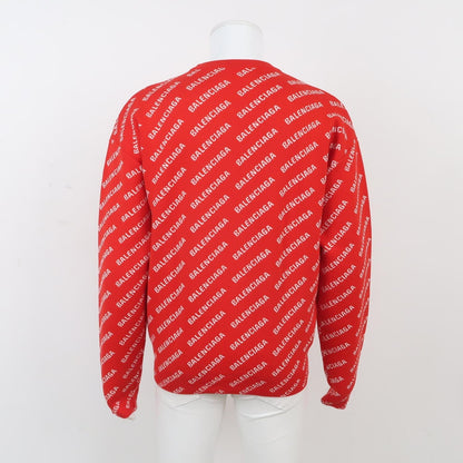 Balenciaga Red Logo Print Cotton Crewneck Sweater S
