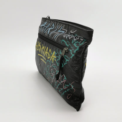 Balenciaga Graffiti Oil Wax Leather Clutch