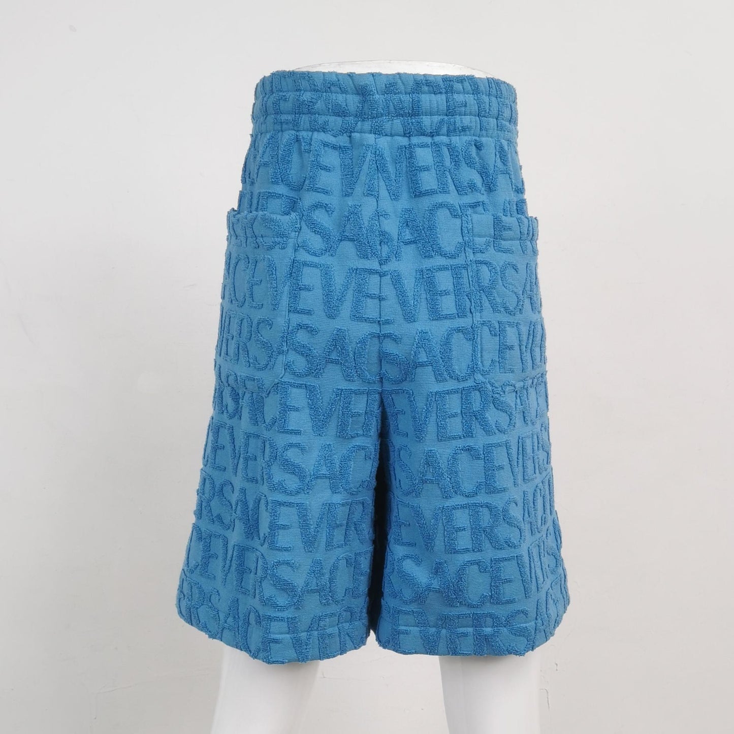 Versace Blue Cotton Logo Shorts L