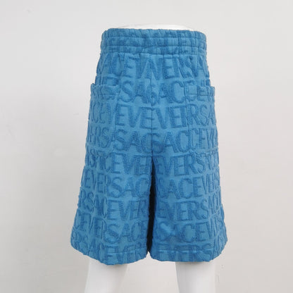 Versace Blue Cotton Logo Shorts L